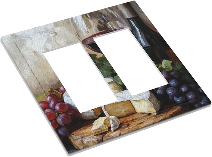 Decorative Art Light Switch Covers Wineglass & Artisanal Cheeses 2 Gang Dual Rocker Outlet Switch plate Faceplate GFCI for Home Decor