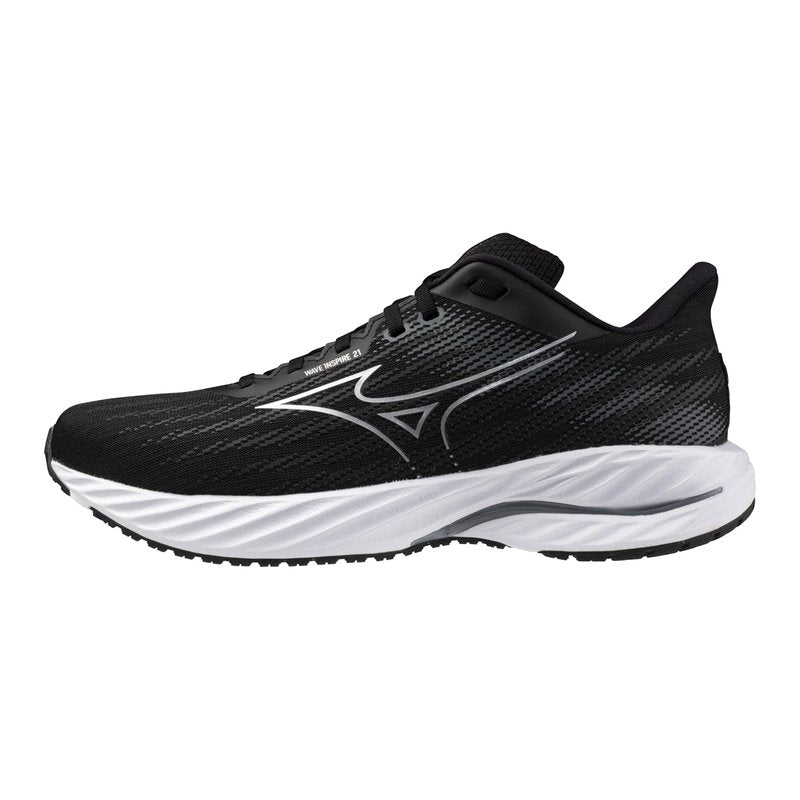 Mizuno Men's Wave Inspire 21 2E Running Shoe | Support Road-Trail Runner | Black-Silver | US Mens 11.5