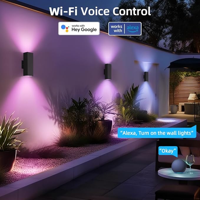 KIZON Smart Outdoor Wall Lights RGBCW Color Changing, Modern Dusk to Dawn Outdoor Sconce Lights Up and Down Lighting, Exterior Light Fixture for House Porch Garage, Works with Alexa, ETL Listed