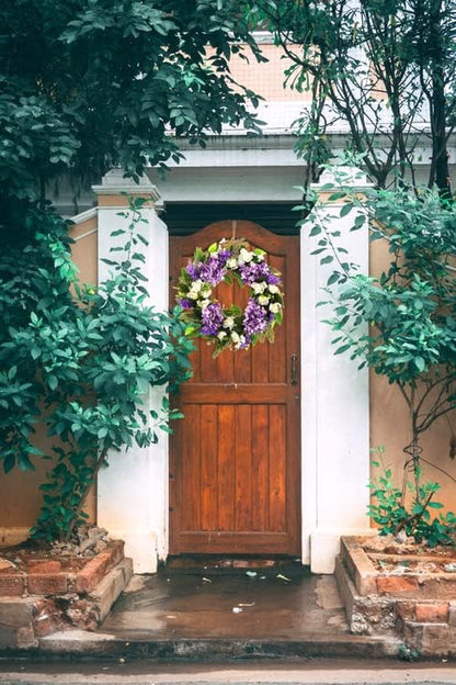 Summer Wreaths for Front Door Green Plant Purple Hydrangea Weaths 18 inch on Grapevine Base, Perfect for Spring Wreaths Outdoor,Indoor and Farmhouse Decoration