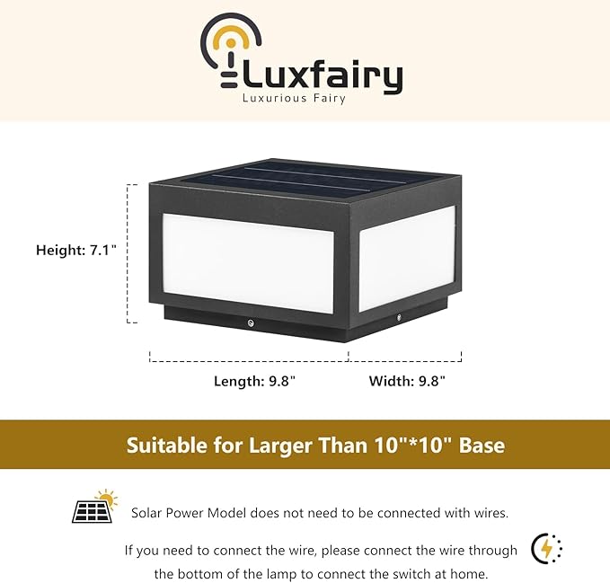 Outdoor Landscape Post Light, Modern 2-in-1 Solar and High Voltage Wired Waterproof Luxury Fence Deck Pillar Cap Patio Garden Decoration Lantern Column Lamp with 4 Different Lighting Color