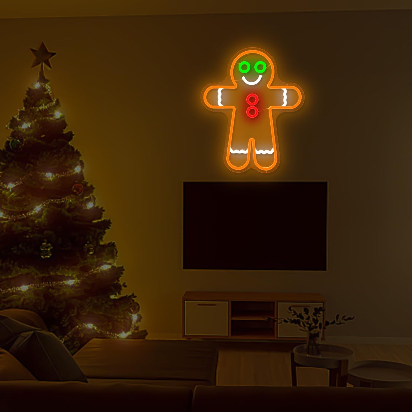 Gingerbread Man Neon Sign for Wall Decor Christmas Neon Signs for Bedroom Dimmable Led Neon Signs Neon Light Sign for Bedroom Living Room Home Christmas Decor Gift for Children Kids