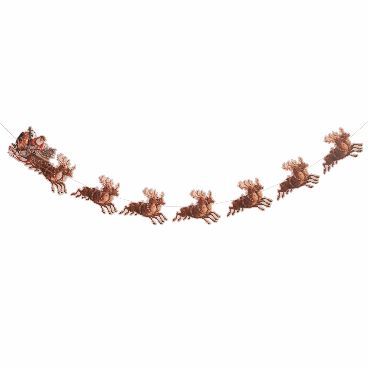 Santa Sleigh And Reindeer Christmas Banner - Christmas Party Santa Decorations,Holiday Reindeer Party Garland, Holiday Mantle Decorations (banner-2)