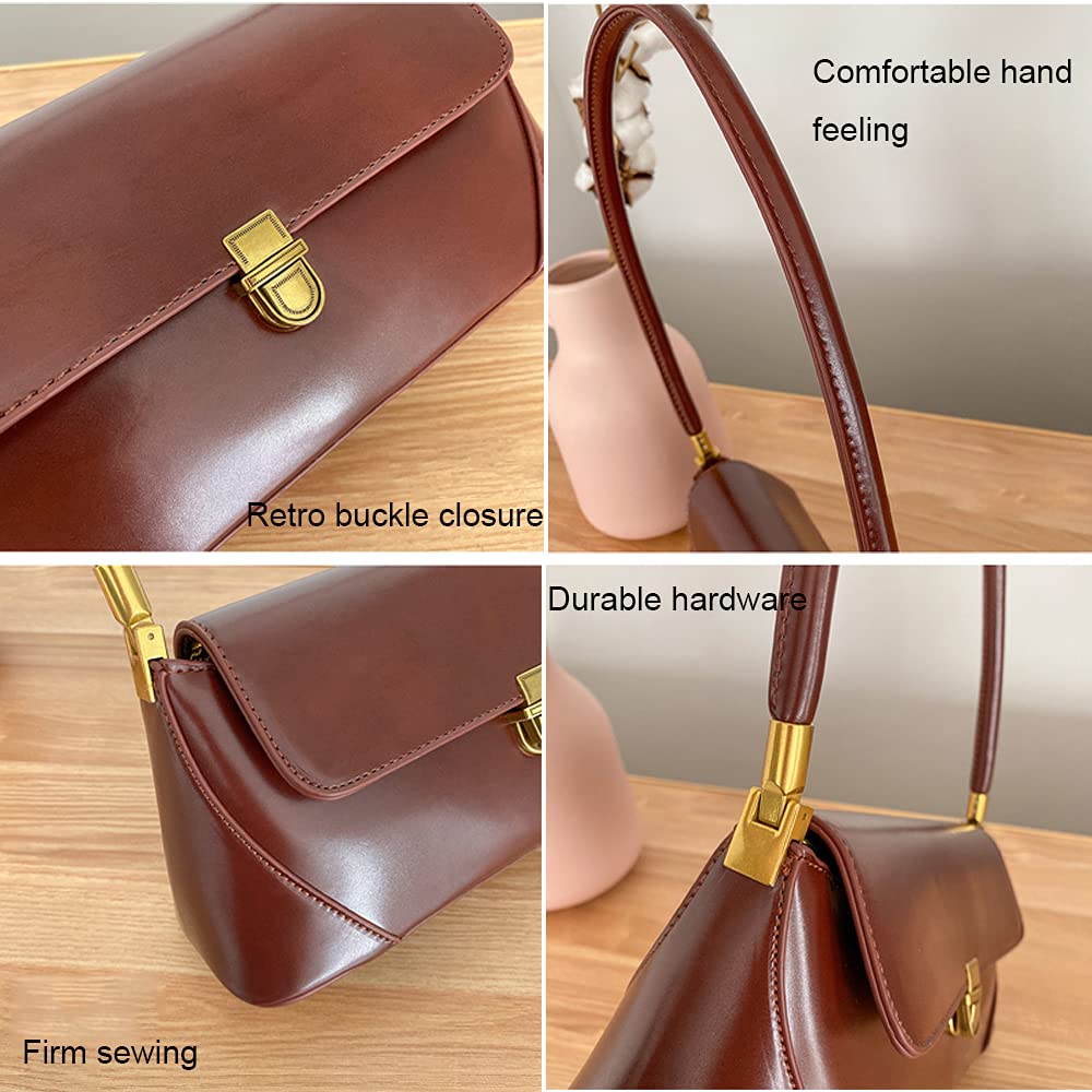 Small Clutch Shoulder Bag for Women Leather Mini Tote Handbag Purse with Buckle Closure (coffee)