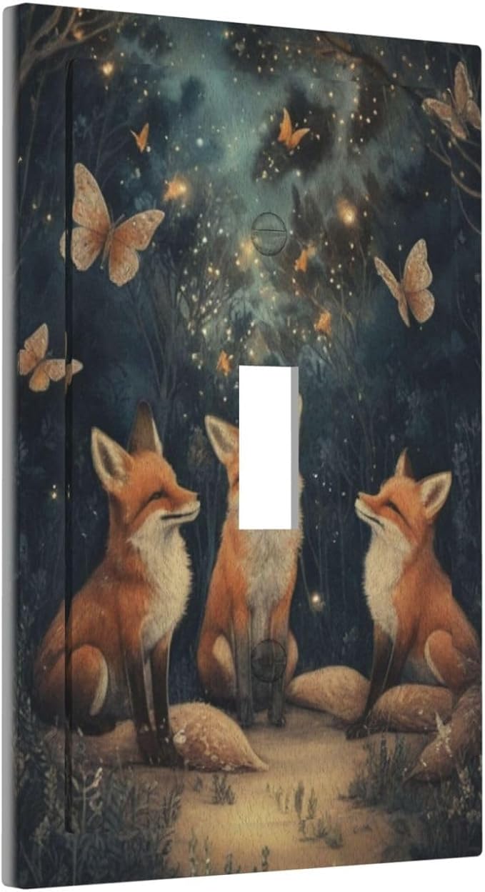 Decorative Art Light Switch Covers Foxes & Forest Single Toggle Wall Plate Decorative Switchcover Electrical Switchplate for Home Decor