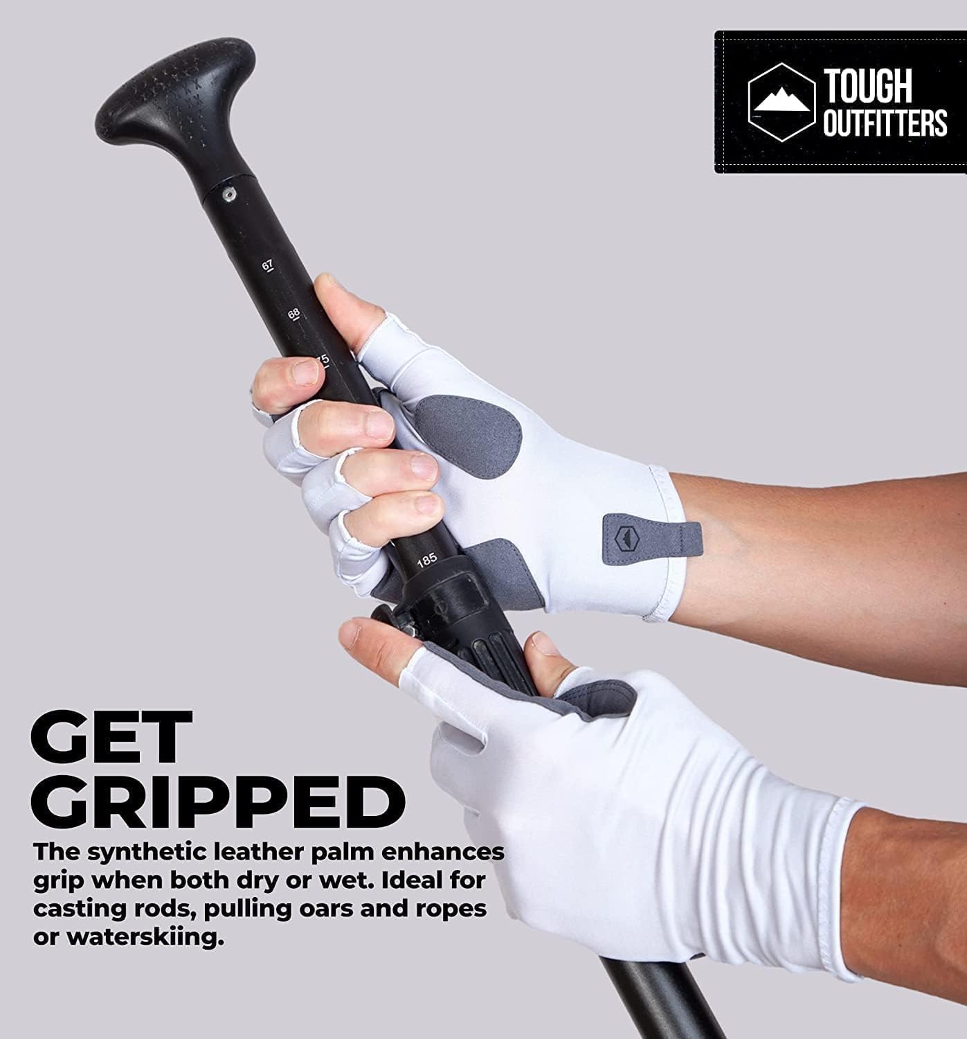 Tough Outdoors Fingerless Fishing Gloves - UPF 50+ UV Gloves - Reinforced Grip for Kayaking & Rowing - Fishing Accessories - White - L/XL