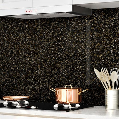 Black and Gold Granite Marble Contact Paper Peel and Stick Wallpaper Countertops 15.7"x78.8" Glossy Granite Contact Paper for Kitchen Cabinets Waterproof Removable Vinyl Wallpaper Backsplash