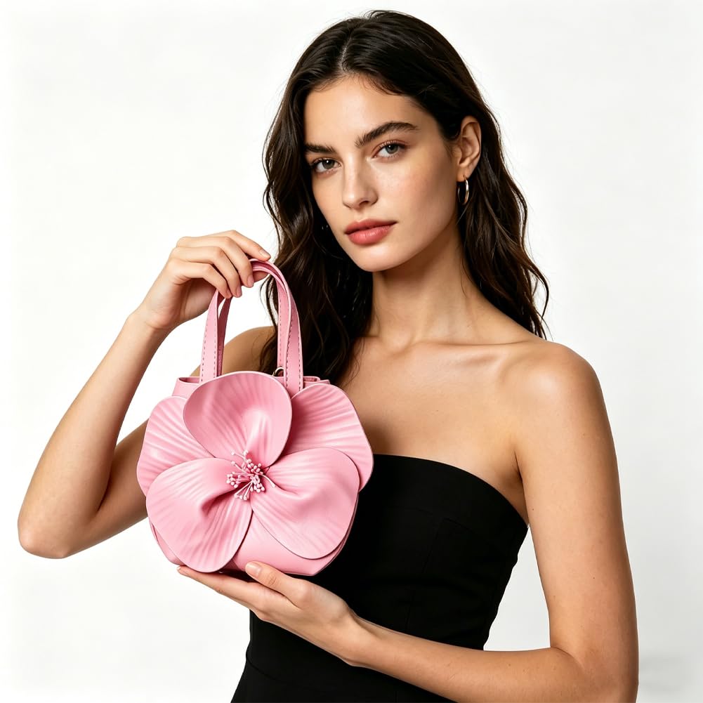 CUXVA Mini Flower Evening Purse Bridal Clutch for Wedding PU Leather Evening Handbag with Chain Wedding Party Prom Crossbody Purses