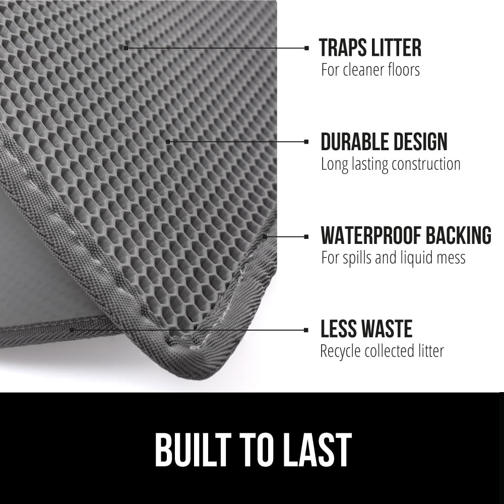 GORILLA GRIP Honeycomb Cat Litter Box Mat, Two Layer Trapping Waste Mats, Soft On Paws, Litter Box Supplies and Essentials for Indoor Cats, Traps Excess, Water Resistant for Floors, 24x15 Gray