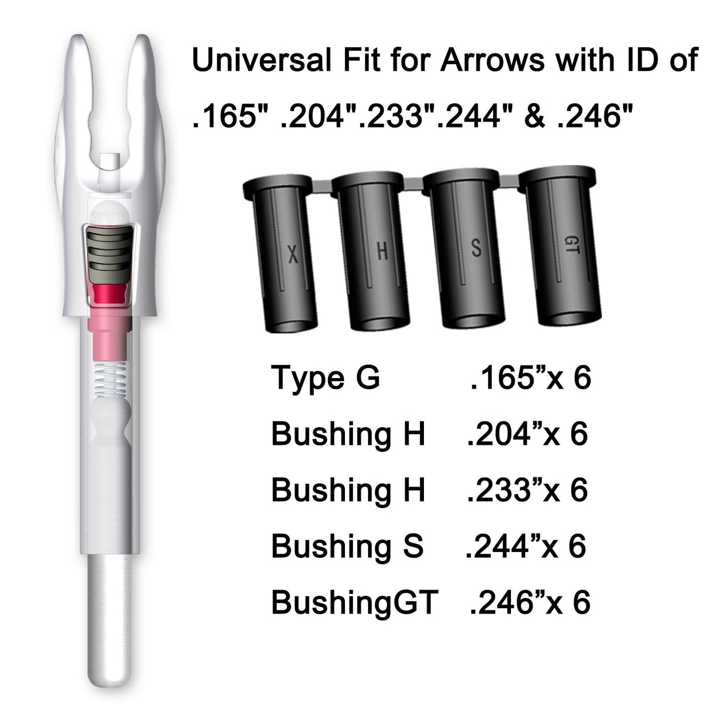 Linpeng 6PCS G Lighted Nocks for Arrows .165 .204 .233 .244 .246 with ON/Off Switch with H, S, GT Bushings LED Arrow Nocks (Red)