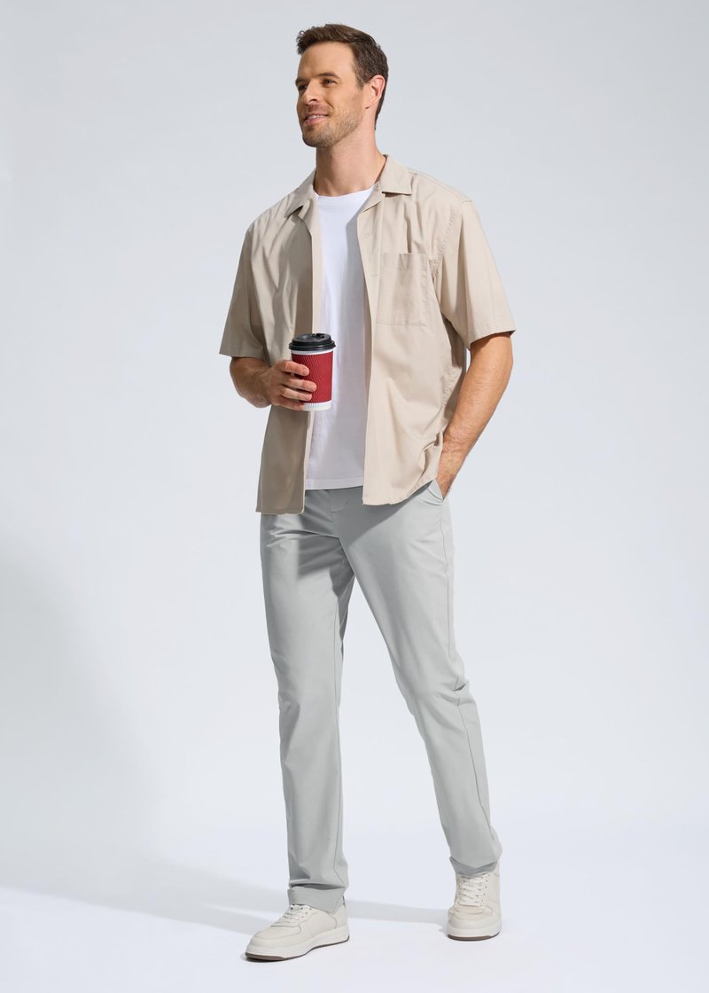 Pudolla Golf Pants for Men Stretch Dress Pants Mens Work Pants 32 Lightweight Quick Dry Casual Slacks Trousers with Pockets(Bright Gray 32Wx32L)