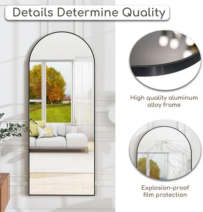 Arched Floor Mirror, 58 "x 18" Full Length Mirror Wall Mirrors Hanging or Leaning Arched-Top Full Body Mirrors with Stand for Bedroom, Dressing Room, Gold