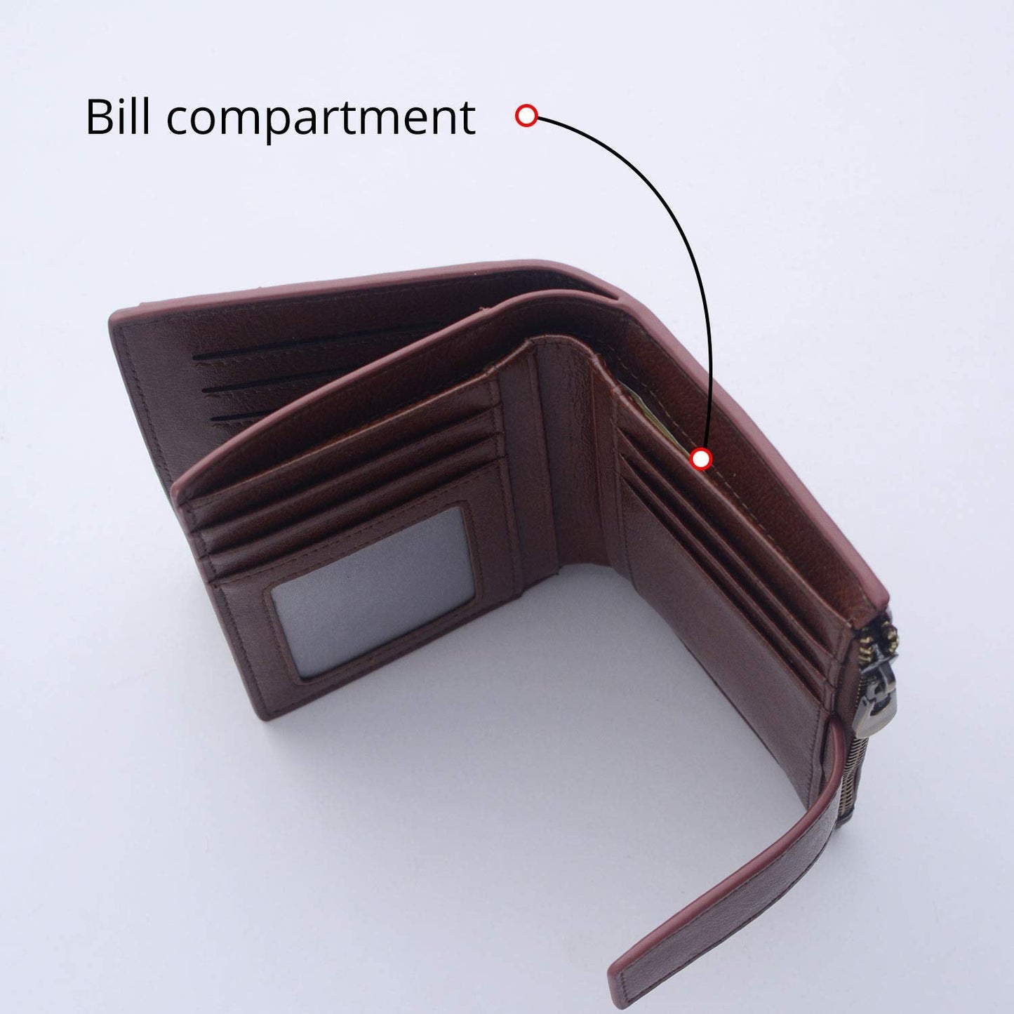 Bveyzi Women's Small Leather RFID Blocking Bifold Zipper Pocket Wallet Ladies Credit Card Slots Purse with id Window(Coffee)