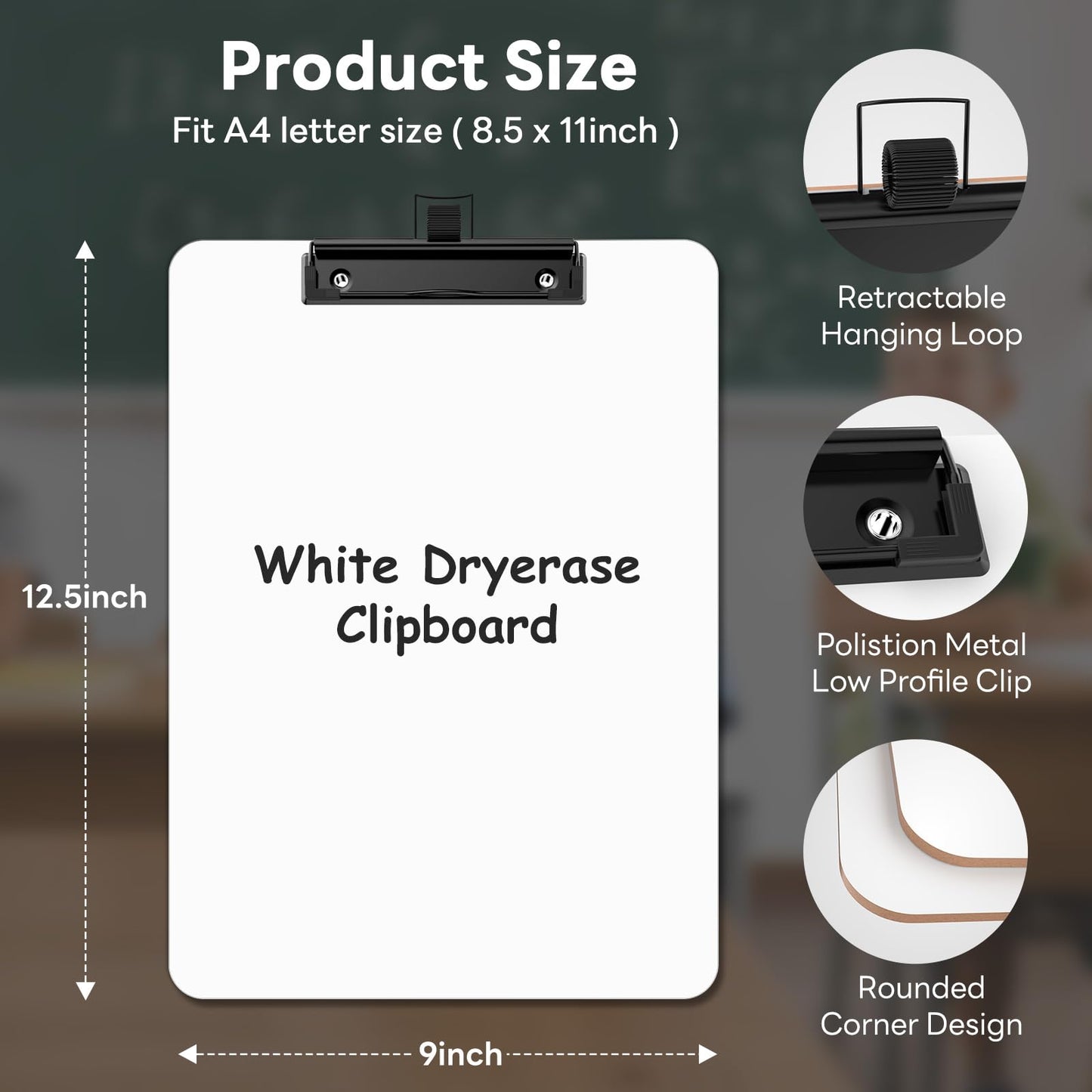 Zoenley Dry Erase Wood Clipboard with Pen Holder, 9 x 12.5'' Double-Sided White Board for Classroom, Students, Kid, Clip Board 8.5x11'' with Low Profile Black Clip, Office & School Supply(15 Pack)