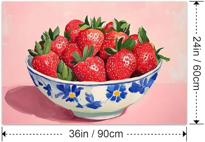 Yesad Strawberry Wall Art Print, Pink Kitchen Wall Décor Fruits Prints Canvas Wall Art Vintage Painting Pictures Modern Wall Décor for Living Room Dining Room Bedroom (Unframed,36”x24”, Strawberry)