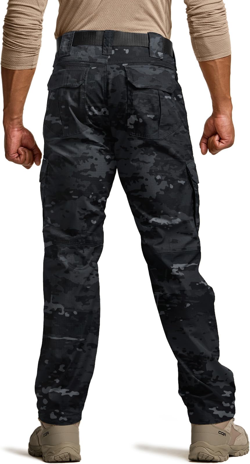 CQR Men's Tactical Pants, Water Resistant Ripstop Cargo Pants, Lightweight EDC Work Hiking Pants, Outdoor Apparel, Duratex Mag Pocket Print Utility Camo Black, 36W x 34L