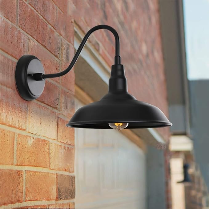 10in Black Gooseneck Barn Lights 4 Pack Farmhouse Barn Wall Mount Light Fixture Exterior Waterproof Industrial Porch Wall Sconce for Garage, Patio, Doorway, LM2201-4P