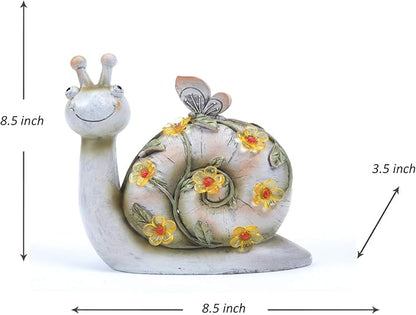 Resin Snail Figurine Lights Solar Powered Outdoor Statue Lights for Patio Lawn Garden Yard Decorations, L8.5 x W3.5X H8.5 Inch