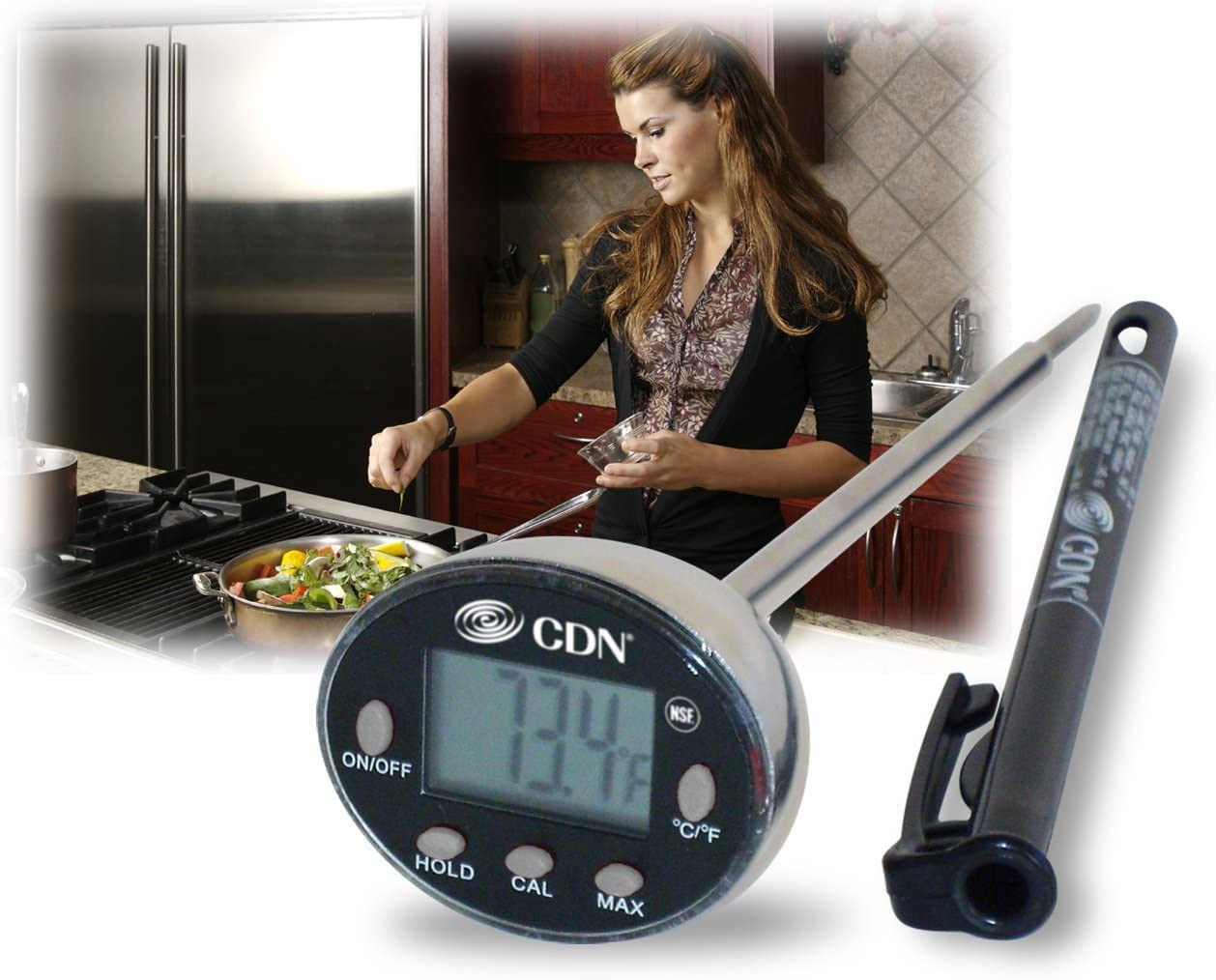 CDN Digital Thermometer | NSF Certified | ProAccurate® | 5" Stem with Protective Sheath | For Meat, Poultry, Candy | Easy One-Button Operation | DT392