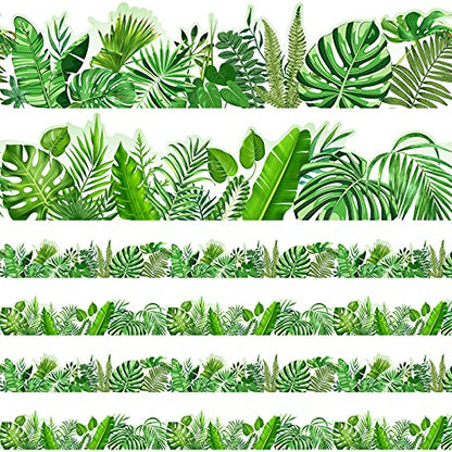 Boho Die Cut Border Trim Greenery Plant Bulletin Board Jungle Border Classroom Bulletin Wall Decor Trim Leaf Decals Tropical Leaves Greenery Wall Decoration Green, 39 ft