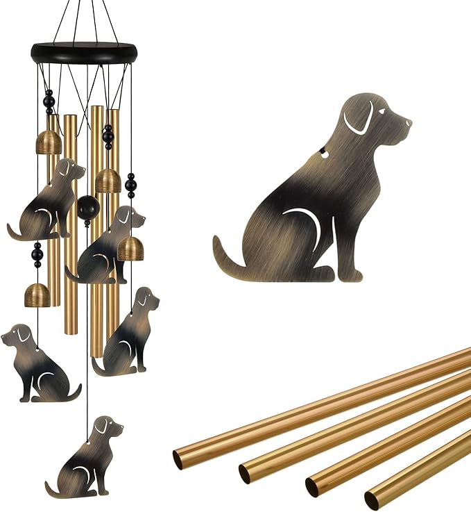 Bronze Dogs Wind Chimes Decor, Portable Mobile Wind Catcher, Sympathy Wind Bells, Memorial Gifts for Mom, Housewarming, Blessing Windchime(Outside/Indoor/Home/Room/Porch/Tree/Yard/Garden Decorate)