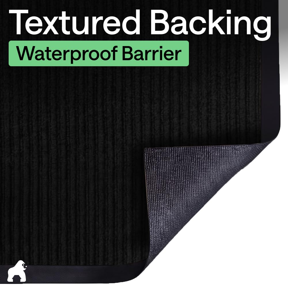 GORILLA GRIP Waterproof Traffic Guard Door Mat, 2 Pack, Indoor Outdoor Heavy Duty Entryway Mats, Strong Backing Commercial Utility Rugs, Office Hallway, Garage, Patio, Low Profile Runner, 29x17 Black