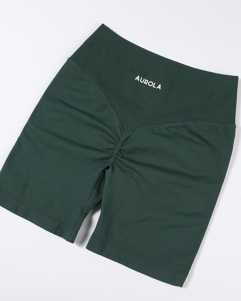 AUROLA Impressive Collection Workout Shorts for Women,High Waisted V-Shape Seam Gym Embossed Logo Athletic Fitness Short(Eden Green,M)