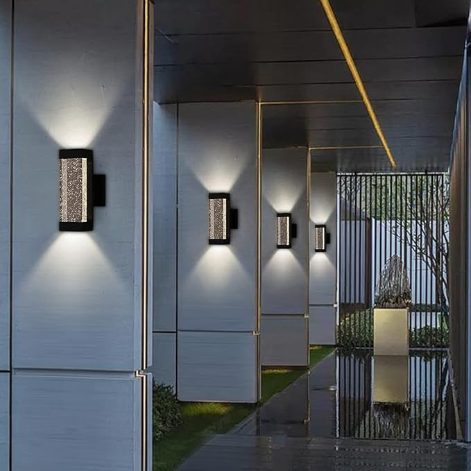 Cerdeco Modern Crystal Bubble Outdoor Wall Light, Matte Black Painted, 12 W 3000 K Warm White Up Down Light Fixture