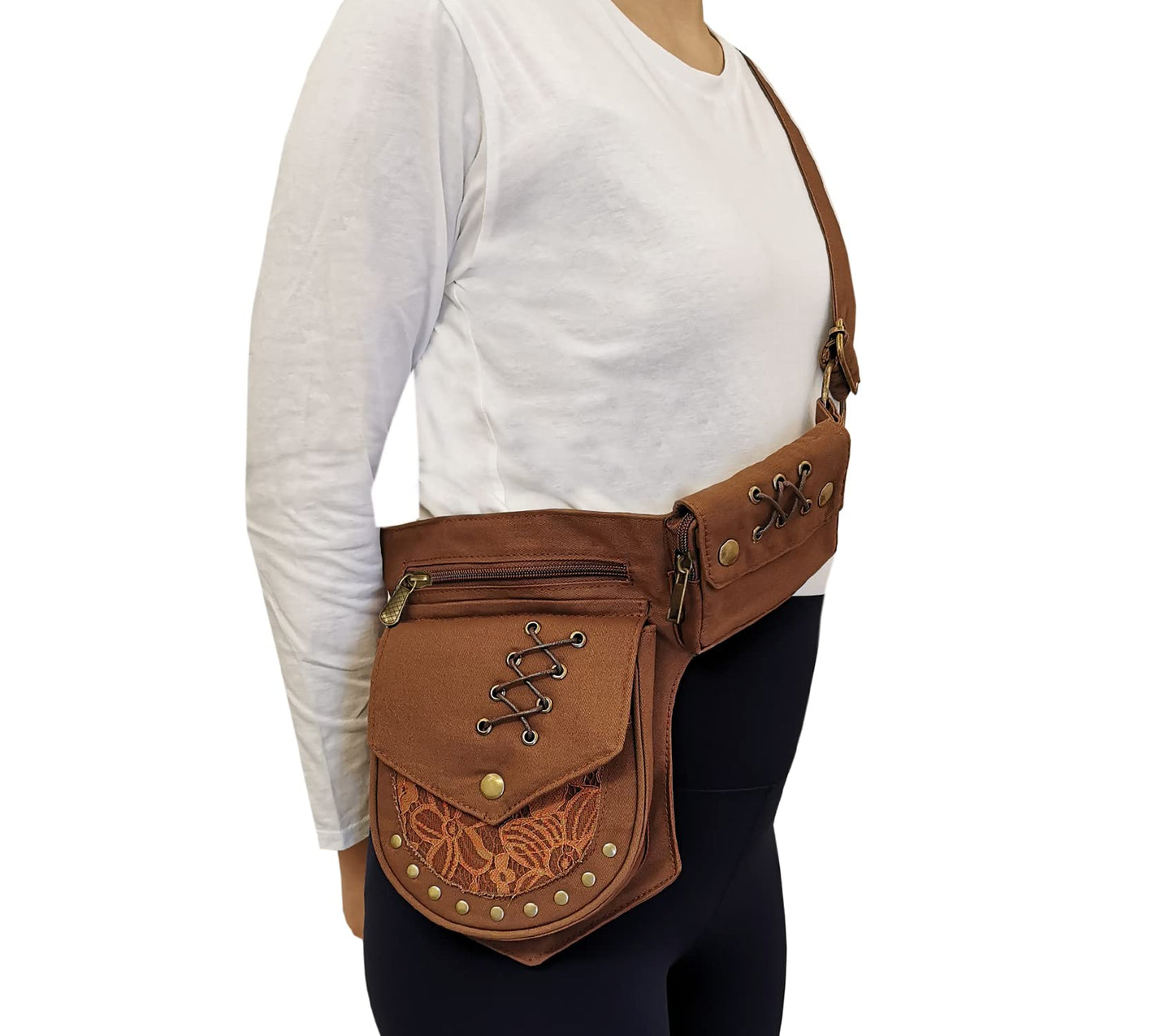 Larswon Renaissance Leg Bag for Women Renaissance Belt Festival Bags Hip Pouch for Women Thigh Pack Coffee