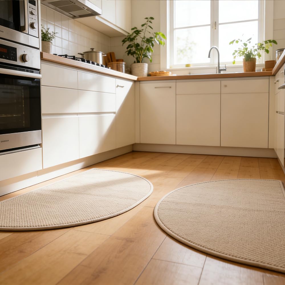 Nanstone Half Circle Kitchen Rugs,2 Pack 17”x30”, Non-Slip Water Oil Absorbent Kitchen Mats, Machine Washable Floor Mat,Quick Dry Standing Mat Front Sink Throw Rug Carpet for Farmhouse Kitchen