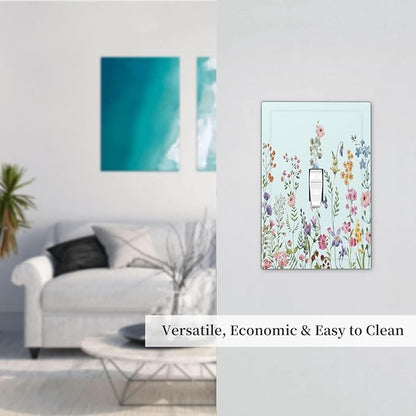 Rustic Wild Floral Vintage Blue Watercolor Flower 1 Gang Light Switch Covers Decorative Unique Single Toggle Wall Plate Switchcover Electrical Switchplate for Bathroom Bedroom Decor