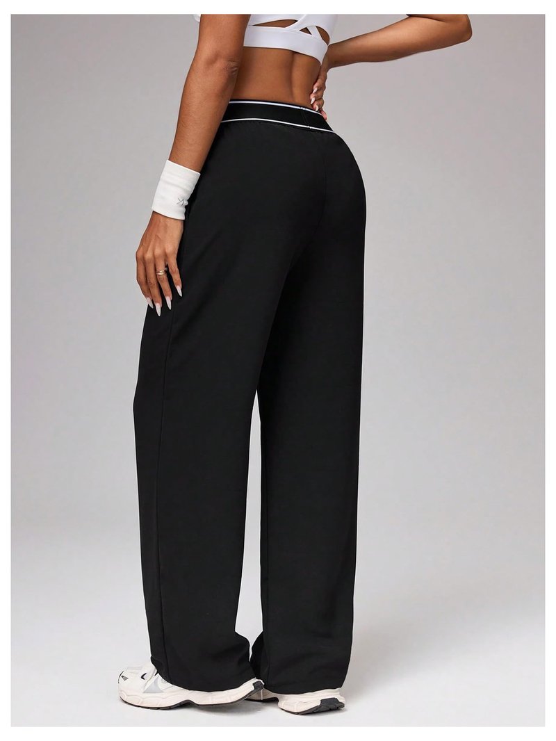 MakeMeChic Women's Workout Track Pants Wide Leg Athletic Gym Pants Active Wear Black Medium