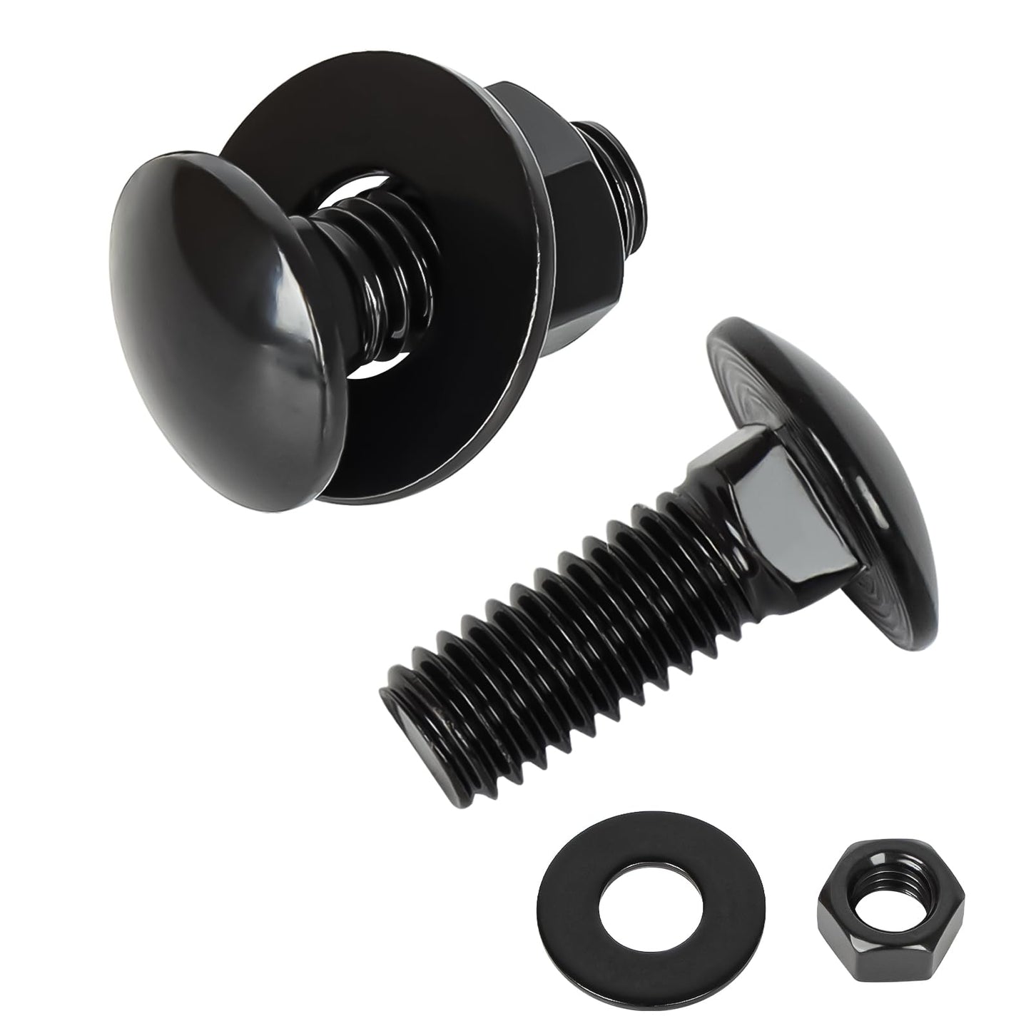 OUSCHR 1/4-20 x 1-1/2" Carriage Bolt Kit, Stainless Steel 304 Carriage Bolts Screws with Hex Nuts & Flat Washers, Round Head Square Neck, Full Thread, Black Finish, 12 Sets