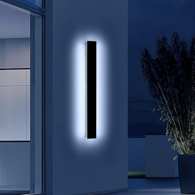 Mikeru 31.4" Outdoor Wall Sconce 6000K Cool White - IP65 Waterproof Black Exterior Light, Hardwired Wall Mounted Fixture for Porch, Patio & Entryway | Non-Dimmable Weatherproof Design