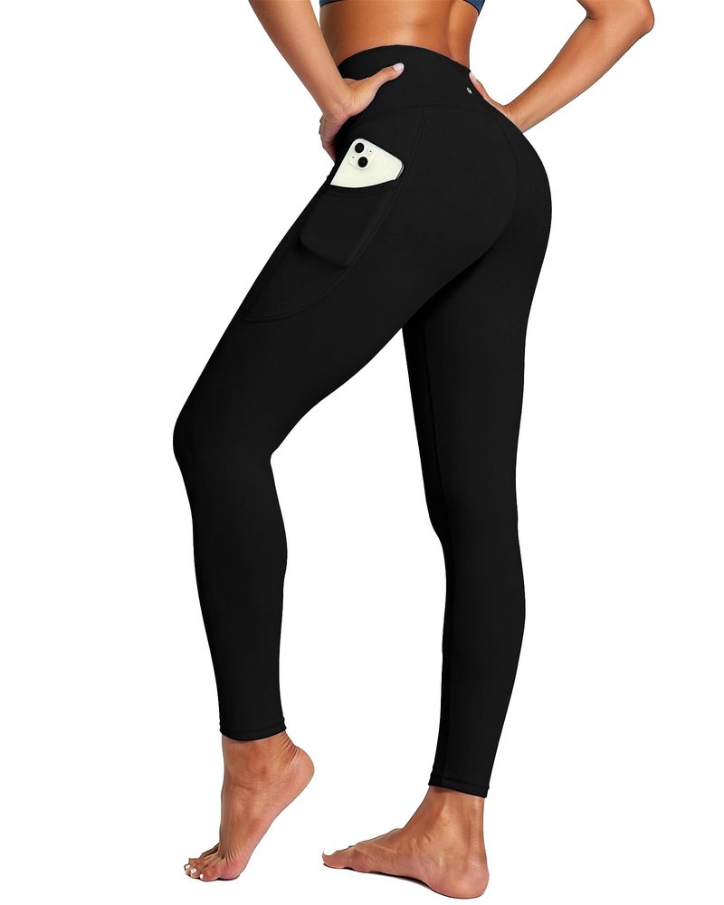 YVQYVQ Women's High Waisted 7/8 Yoga Pants, Buttery Soft Tummy Control Workout Leggings with Pockets, Athletic Gym Running Pants Black