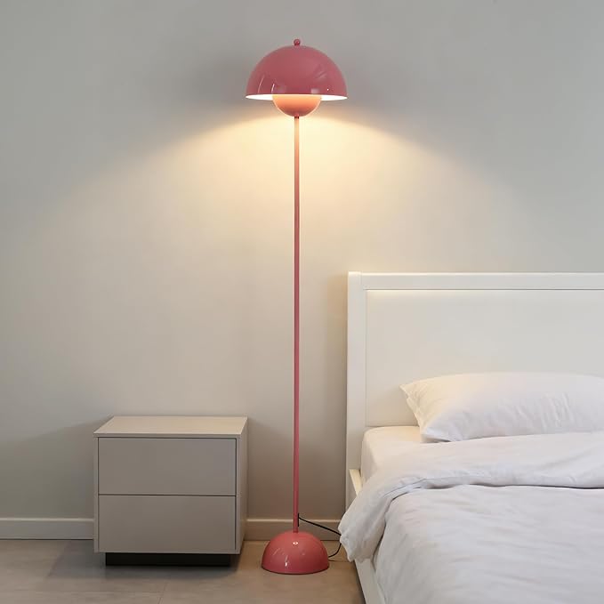 Modern Flowerpot LED Floor Lamp for Living Room, Vintage Metal Lampshade Spotlight Standing Lamp with Foot Switch, Retro E26 Base Round Floor Light Fixture for Bedroom, Office (Pink)