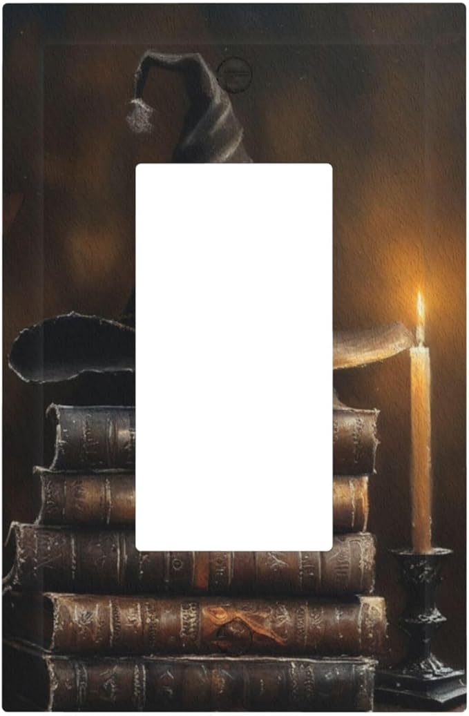 Decorative Art Light Switch Covers Wizard’s Hat & Spellbooks 1 Gang Rocker Outlet Decorative Switch plate Faceplate GFCI Light Switch Covers for Home Decor