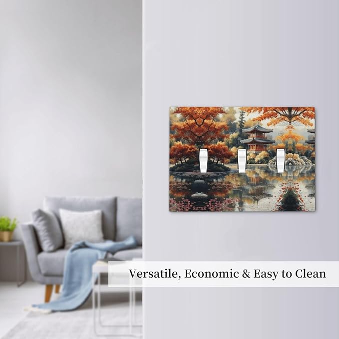 Decorative Art Light Switch Covers Lake & Pagoda in Fall 3 Gang Triple Toggle Wall Plate Decorative Switch plate Electrical Faceplate for Home Decor