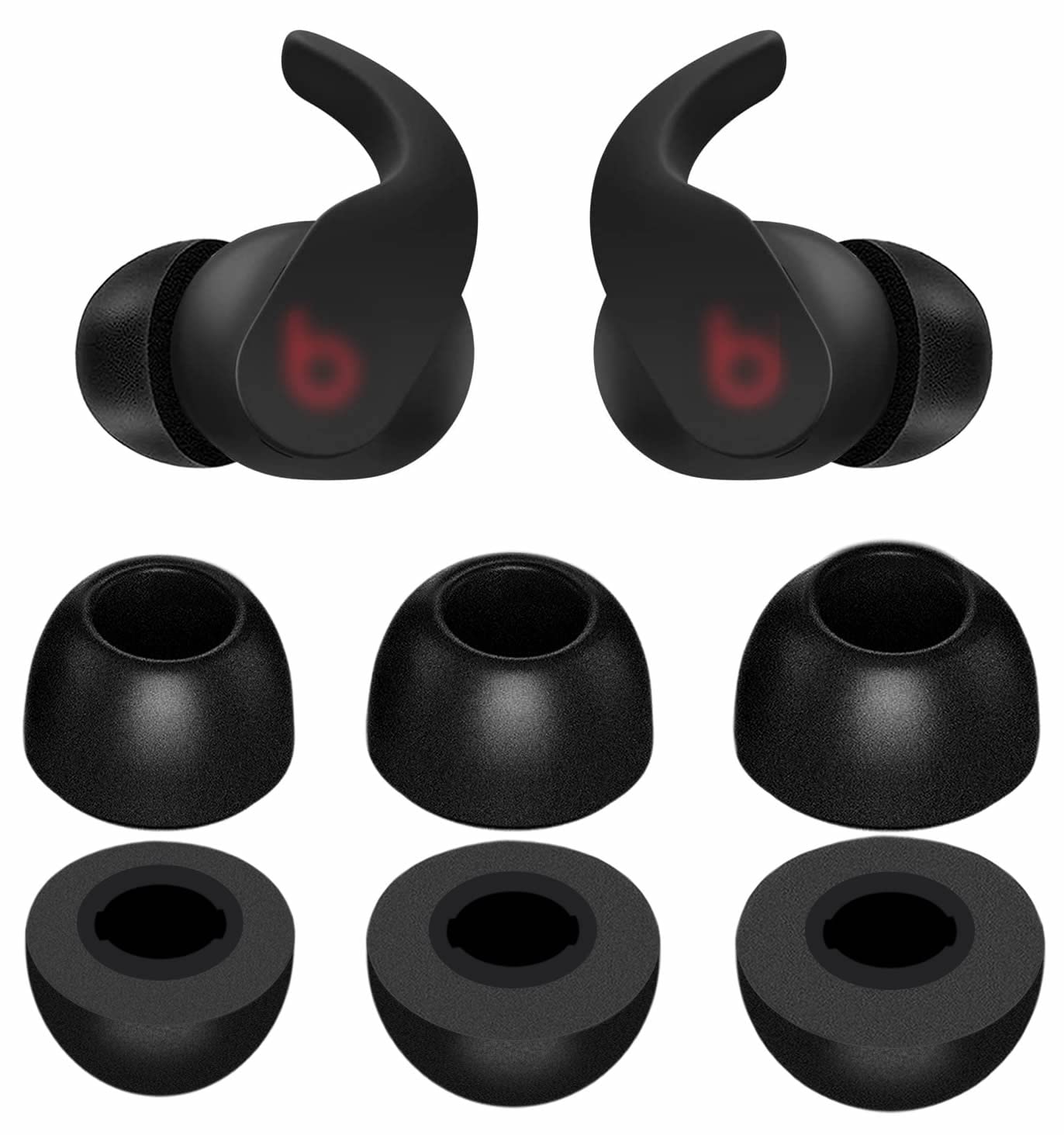 3 Pairs Memory Foam Compatible Beats Fit Pro Ear Tips Buds, S/M/L 3 Size Replacement, Cancel Noise, Anti-Slip, Fit in Case, Comfortable No Silicone Pain Earbuds - Black