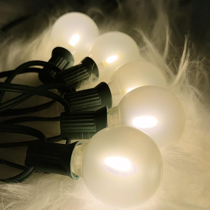 25Ft Outdoor String Lights, G40 Globe Lights with 27 0.6W Frosted Warm White Bulbs, Vintage Christmas Lights for Holiday Party Backyard Christmas Wedding Garden Patio Porch Decor, Green Wire