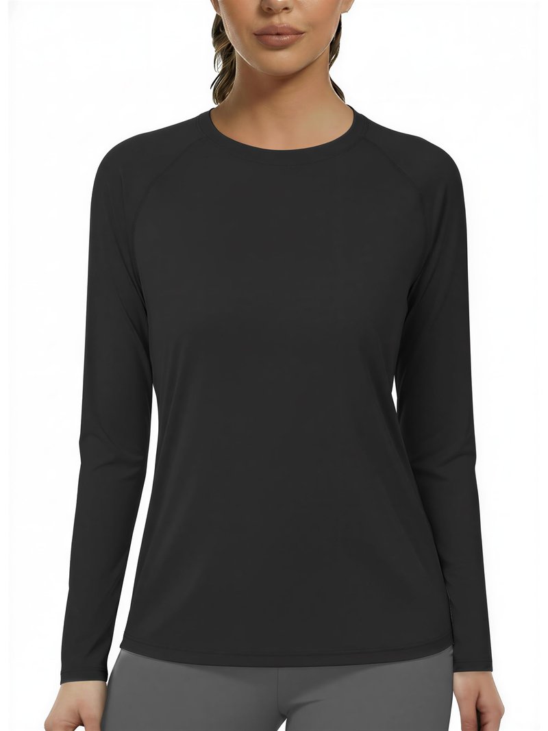KINSWT Rash Guard for Women UPF 50+ Swim Shirt Long Sleeve Sun Protection UV Shirts Breathable Quick Dry Workout Tops,Black S