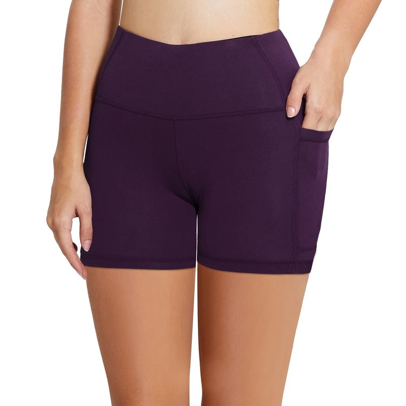 baleaf Biker Shorts Women Yoga Gym Workout Spandex Running Volleyball Tummy Control Compression with Pockets 5" Purple L