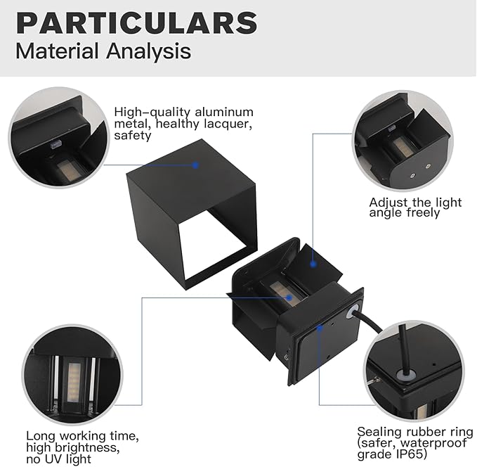 Modern Outdoor Wall Light 4.72in Indoor Wall Sconce Lights 3CCT Adjustable 3000K/4000K/6500K Up and Down Lights Outdoor Wall Sconce Wall Mount 20W Outdoor Sconces Wall Light(Black 2 Pack)