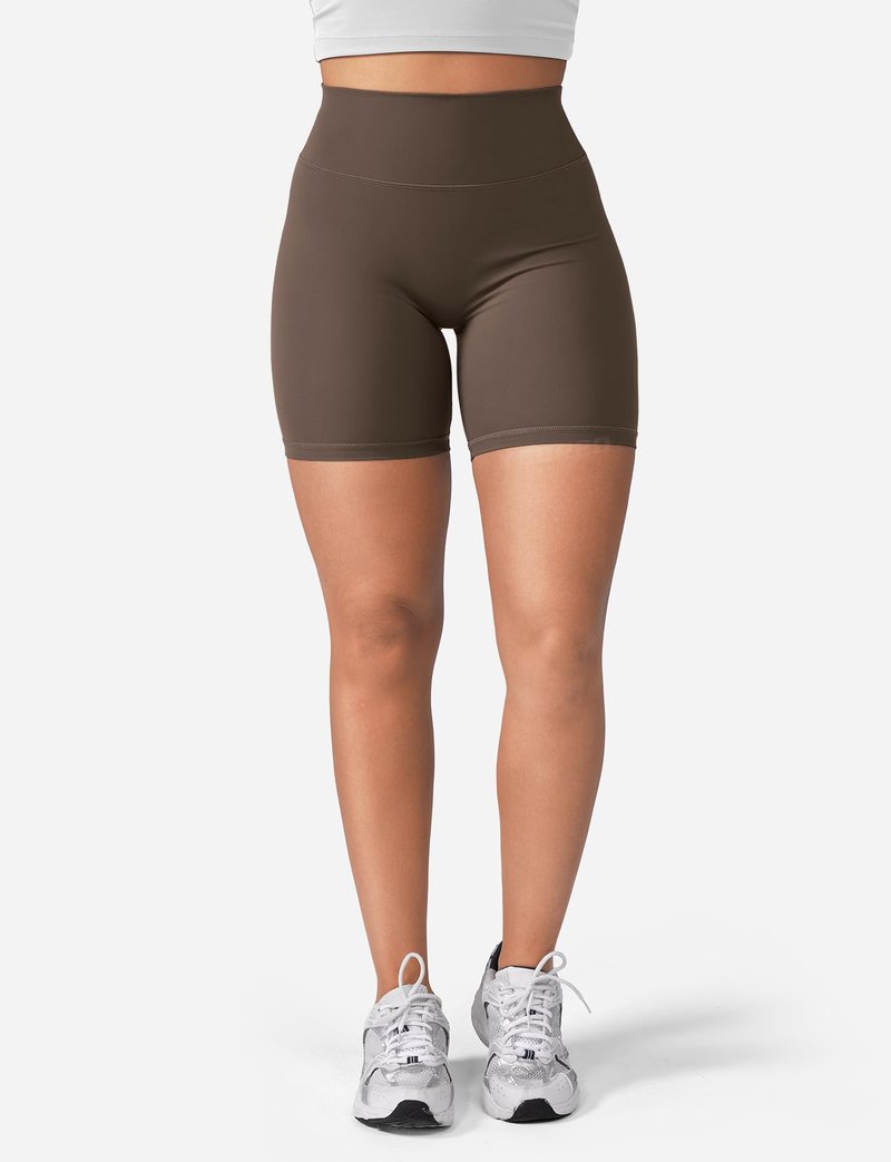 YEOREO Women's Biker Shorts 4.5" / 6" Workout Gym Shorts Craze High Waist Tummy Control Hidden Scrunch Running Yoga Coffee M