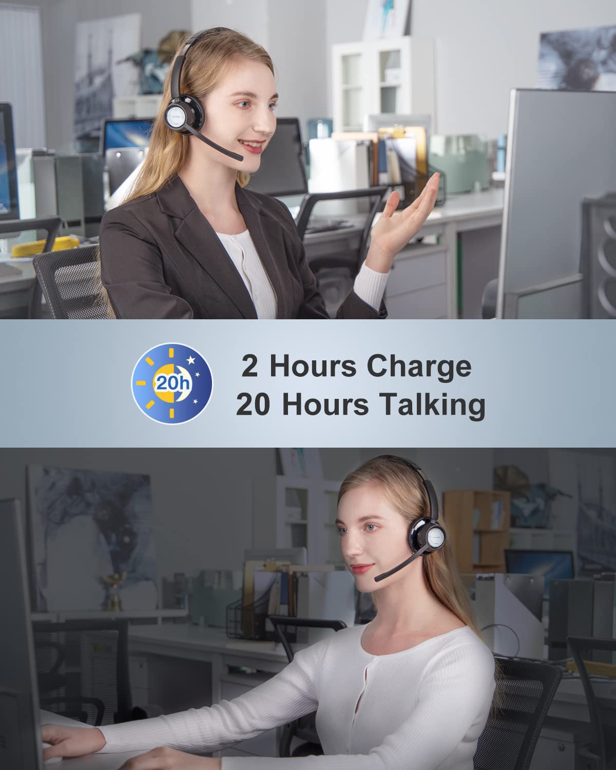 Link Dream Trucker Bluetooth Headset 20H Talktime Wireless Headset with 270°Rotatable Noise Cancelling Microphone USB Dongle for Online Meeting, Office Home, Call Center, Computer, Cell Phone (BH60)