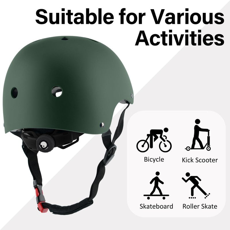 OUWOR Adult Skateboard Bike Helmet for Men and Women, Lightweight Adjustable, Multi-Sport for Bicycle Skate Scooter (Blackish Green, Large)