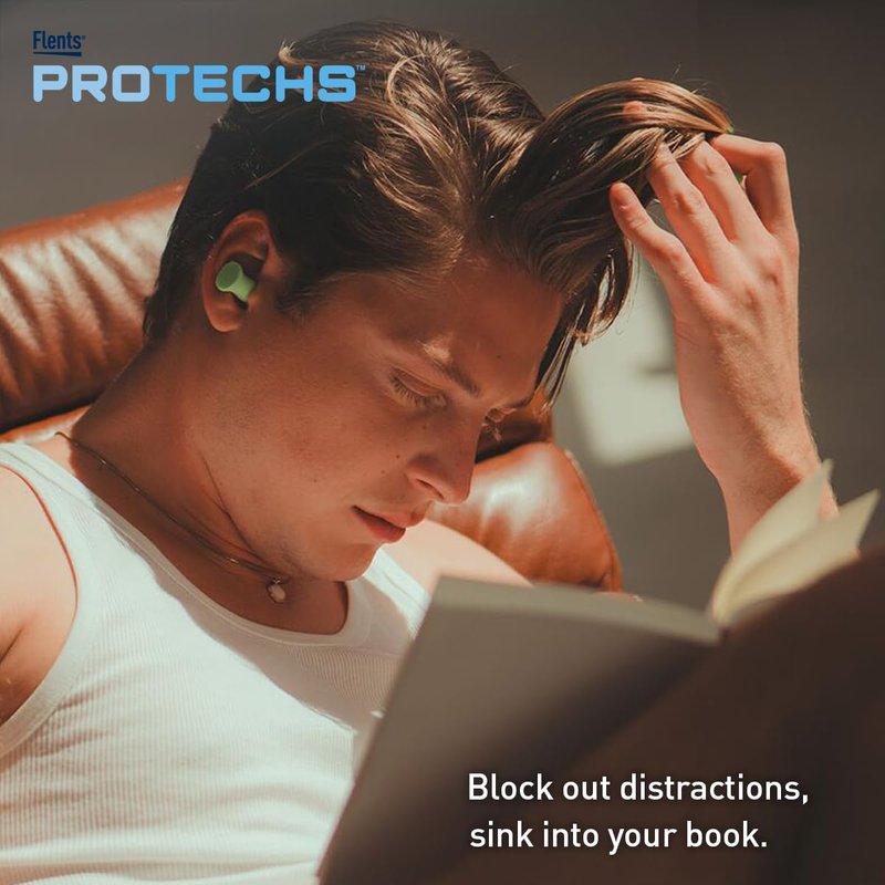 Flents Protechs Foam Ear Plugs, 10 Pair with case Sleeping, Snoring, Loud Noise, Traveling, Concerts, Construction, Studying, Work, Shooting, NRR 33, Noise Cancelling, Green, Made in the USA