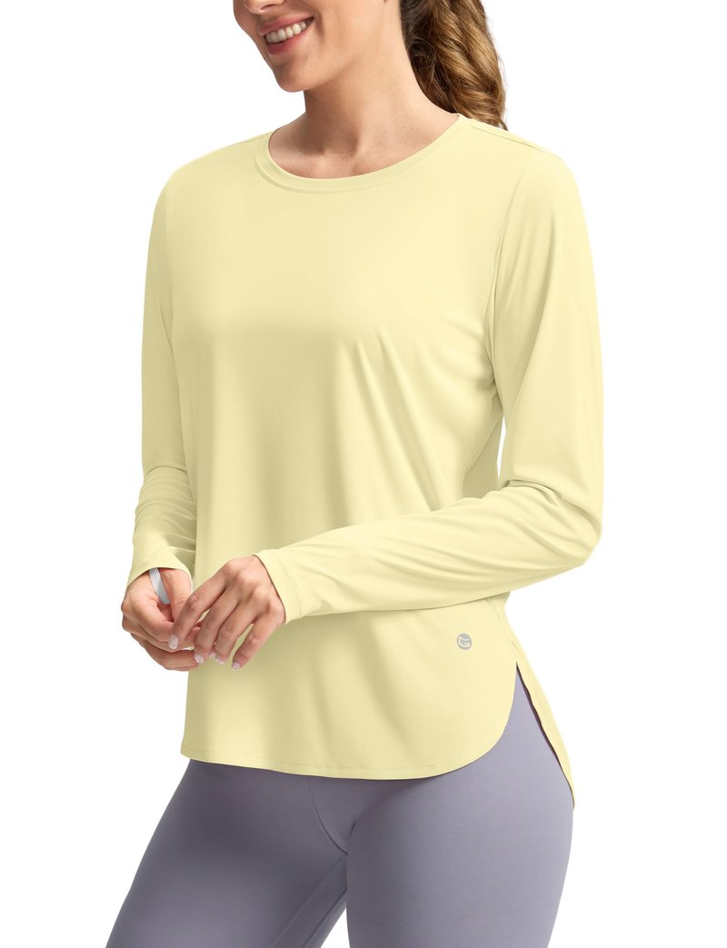 Women's Sun Shirts UPF 50+ Long Sleeve UV Protection Shirt Lightweight Quick Dry Workout Hiking Tops for Women(Light Yellow,S)