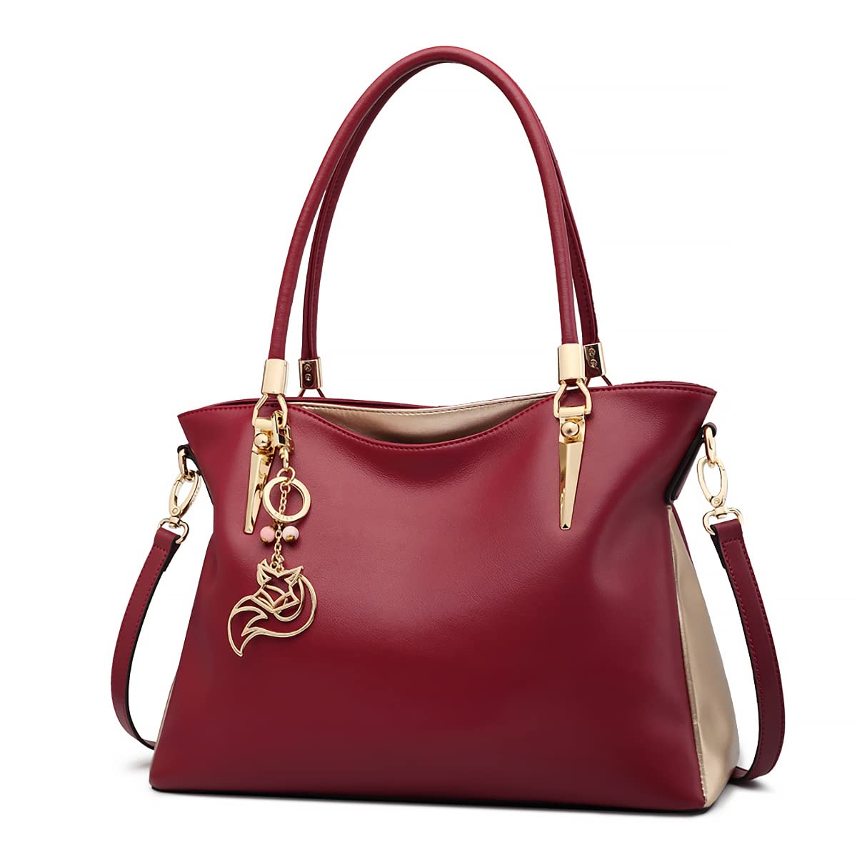 FOXLOVER Large Capacity Genuine Leather Tote Bag for Women Designer Handbags Shoulder Big Purses Minimalist(Red)