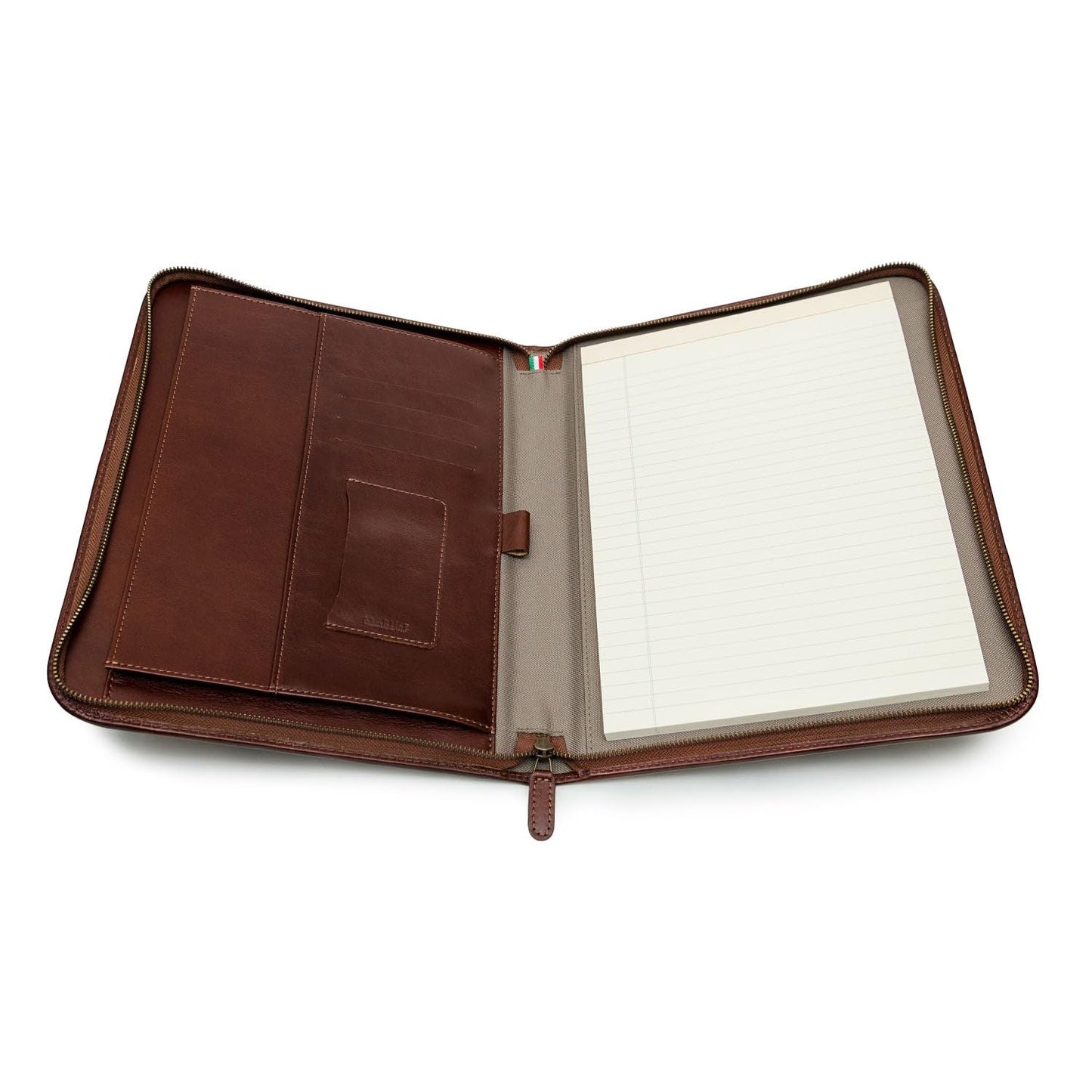 Premium Maruse Leather Portfolio Padfolio - Executive Folio for Men and Women with Zipper, Folio Document Organizer, Laptop Sleeve, iPad Case and Folder - Made in Italy, Brown